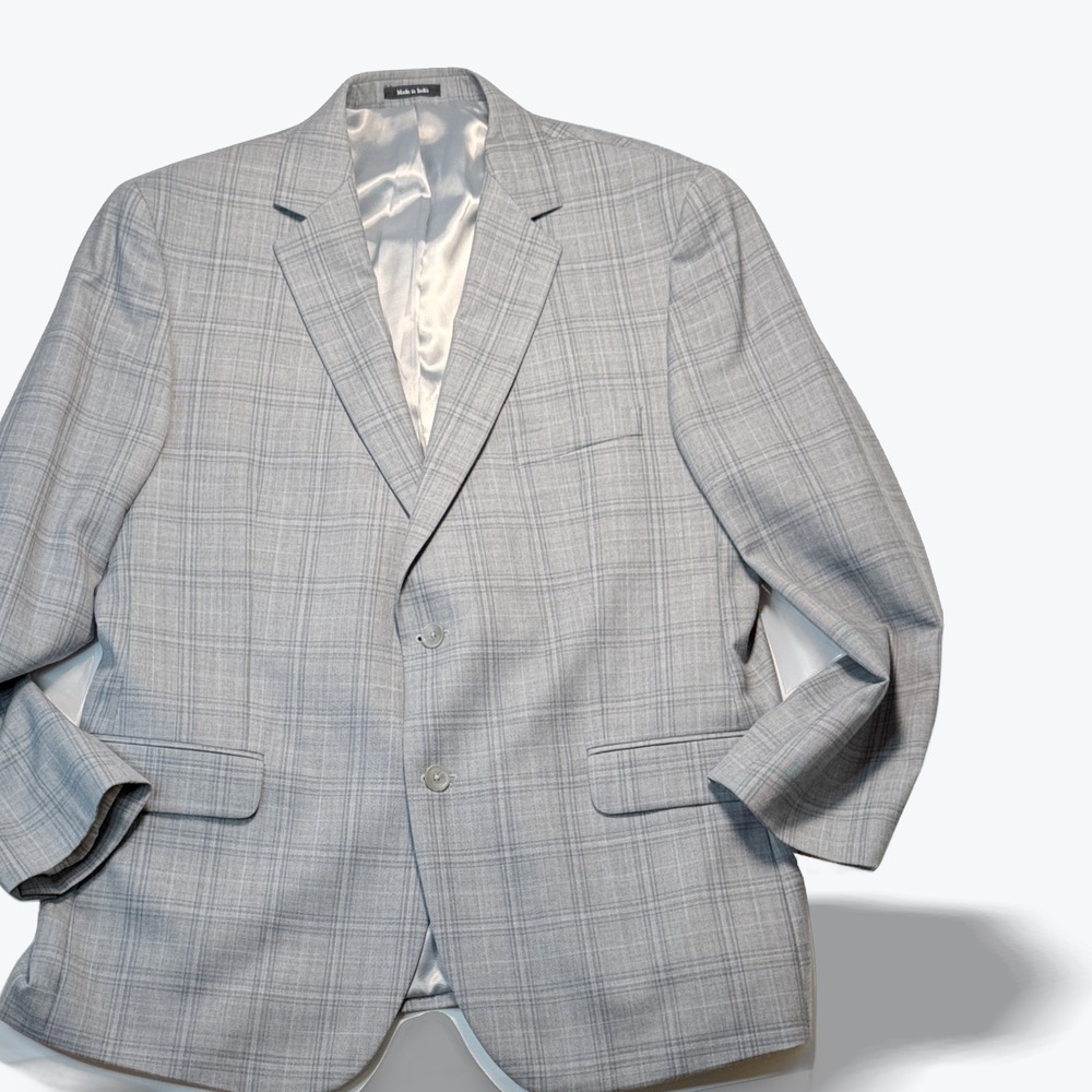 Pronto Uomo Platinum Sport Coat 2 Button Blazer Jacket 46R Grey Glen Plaid Wool
